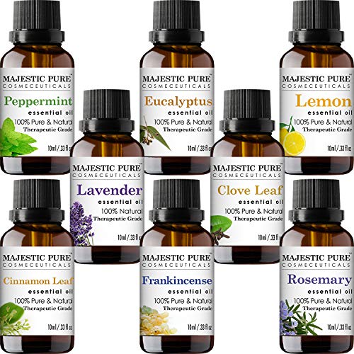 MAJESTIC-PURE-Essential-Oils-Set-for-Aromatherapy-and-Diffuser-Natural-Therapeutic-Grade-Lavender-Eucalyptus-Peppermint-Lemon-Frankincense-Clove-Cinnamon-and-Rosemary-Oils-Pack-8-x-10ml version 1.0.0