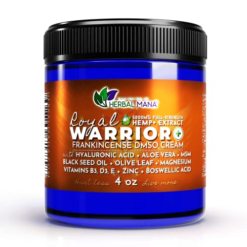 Herbal-Mana-Frankincense-DMSO-Cream-with-Hemp-5000mg-99995-Pharma-DMSO-Hyaluronic-Acid-Black-Seed-Oil-Organic-Aloe-Vera-MSM-Magnesium-Zinc-Vitamins-B3-D3-E-4-oz-Royal-Warrior version 1.0.0